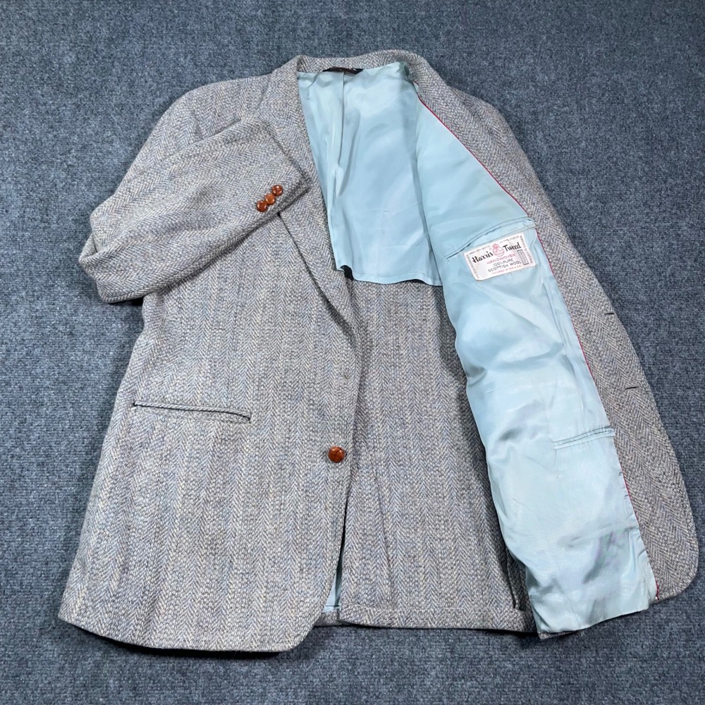 J.G. Hook Harris Tweed Blazer Jacket Men 42R Herringbone Wool Missing Button